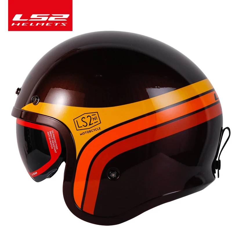 LS2 Spitfire moto rcycle винтажный шлем с открытым лицом модный дизайн ретро реактивный полушлем LS2 OF599 мотоциклетный шлем с пузырьковыми пряжками - Цвет: Yellow harmony