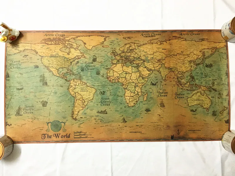 World Map Kraft Paper Paint vintage Wall Sticker Poster Living Room Art