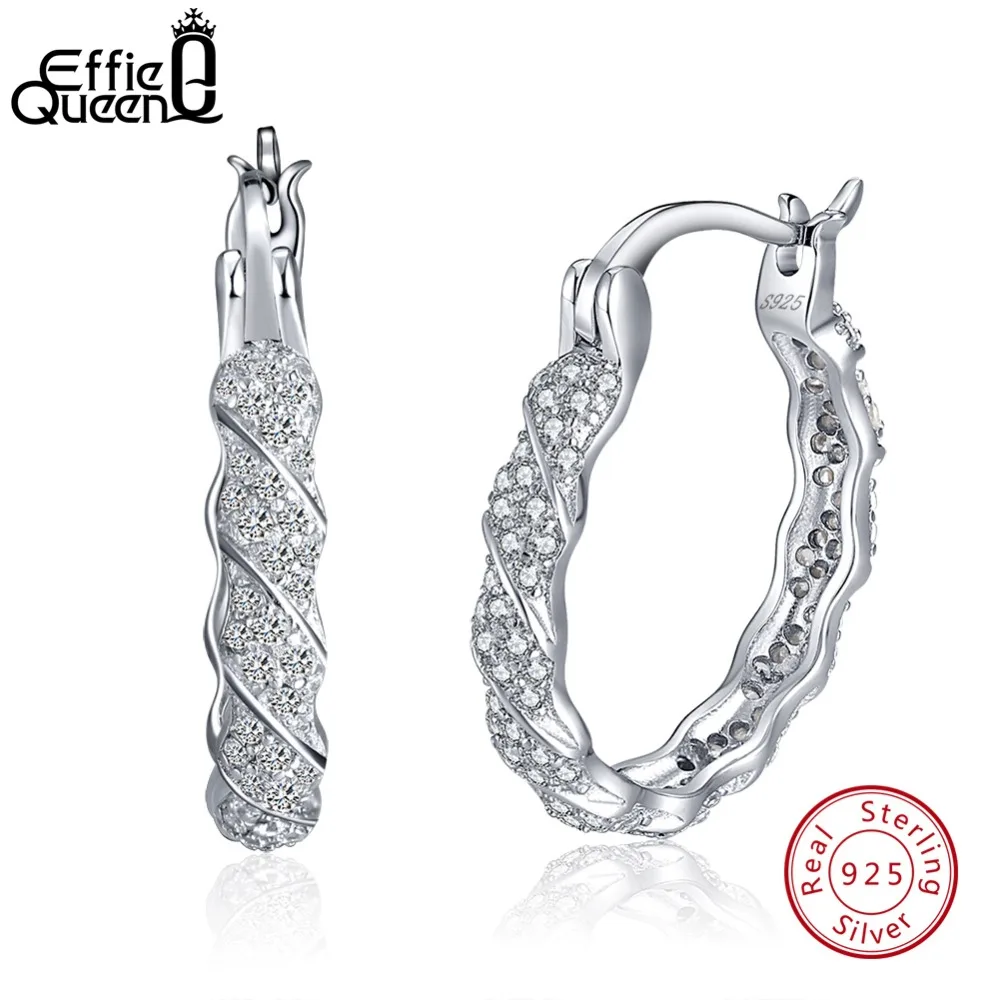 

Effie Queen Authentic 925 Sterling Silver Hoop Earrings for Women AAA Cubic Zircon Round Earring 2019 Fashion Jewelry Gift BE81