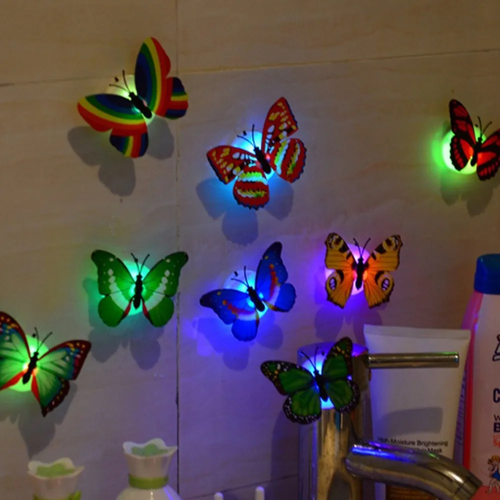 Светодиодный ночник бабочка наклейки на стену атмосферная лампа с красочным изменением внутреннего света с Вакуумная присоска украшения для домашнего праздника