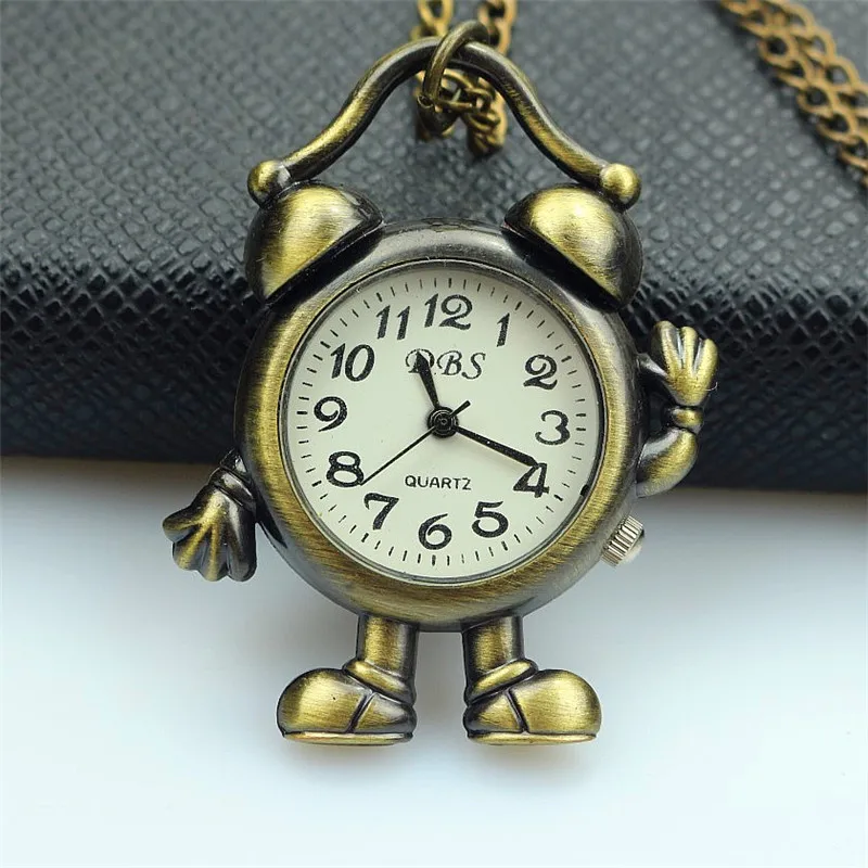 

NAZEYT Men Women Retro Vintage Bronze Robot Quartz Pocket Watch lady small fob clock Necklace Chain Pendant gift watch