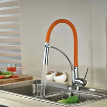 Uythner недавно хром пластины w/orange бассейна кран pull down носик кухня раковина кран смесителя на одно отверстие