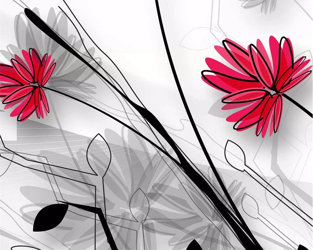 Beibehang Custom Wallpaper Beautiful Hd Hand-painted Line Drawing Flowers  Modern Minimalist Tv Background Walls 3d Wallpaper - Wallpapers - AliExpress