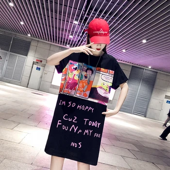 

Women's short-sleeved T-shirt tide 2019 loose comfortable simple cartoon color matching letter shirt missing T-shirt female