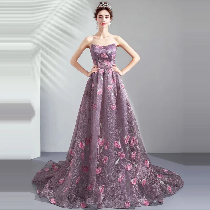 

Evening Dress Sexy Wrapped Chest Robe De Soiree Embroidery Women Party Dresses 2019 Long Plus Size Sleeveless Evening Gowns E629