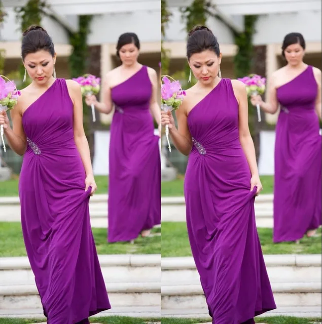 Hot Crystal One Shoulder Purple Bridesmaid Gown Blue Peach Ivory Hot Crystal One Shoulder Purple Bridesmaid Gown Blue Peach Ivory Champagne Silver