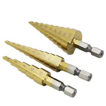 

3 Pcs HSS Titanium Coated Step Drill Bit 3-12mm 4-12mm 4-20mm High Speed Steel Wood Metal Drilling Tools PAK55