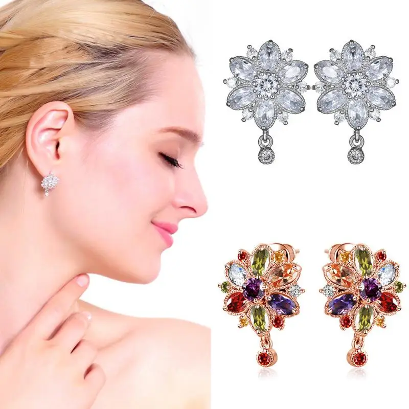 

Earrings Stud High Quality Marquise Cut Clear Color Cubic Zirconia Flower Stud Earring Women Luxury Bride Party jewelry Gift #13