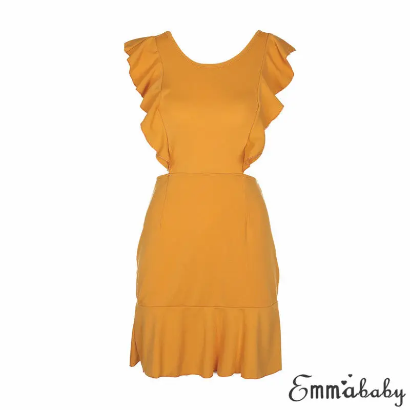 Для женщин Дамская Летняя мода повседневное для вечеринки без рукавов платье Короткие мини черный желтый Одежда - Цвет: Цвет: желтый
