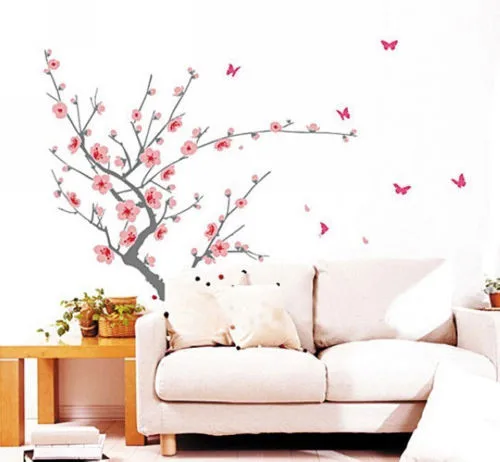 Большой цветок вишни дерево Сакура бабочка бабочки Наклейка на стену виниловая наклейка на стену s для гостиной дома 60x90 см