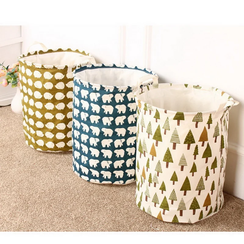 1pcs Cotton Printed Large Foldable Laundry Basket Clothes Storage Bag
