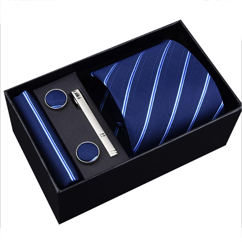  Fashion Gift Box Packing Neck Tie Set Include Tie Clip And Handkerchief Cufflink Man Formal Busines