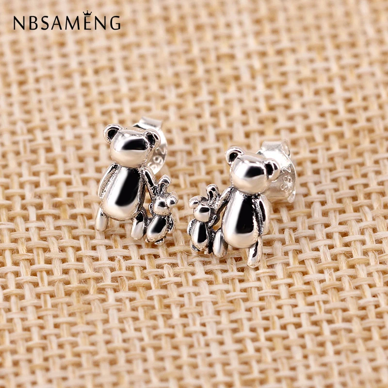 Новинка, оригинальные стерлингового серебра 925 пробы, идеальные очаровательные серьги-гвоздики с медвежонком, Кроликом, Brincos, серьги для женщин, модные ювелирные изделия