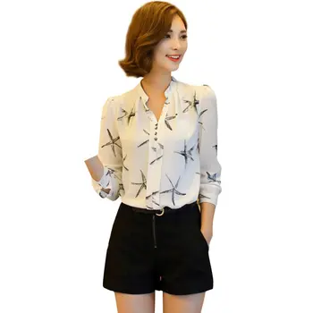 

Liva Girl summer Long-Sleeve Blouse Chiffon Blouse V-neck Work Shirts Women