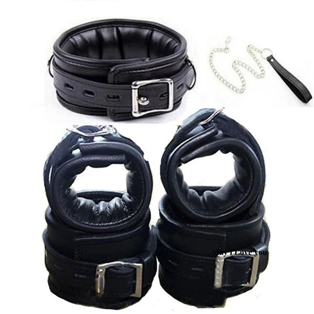 Leather Soft Sponge Padded Bondage Handcuffs,Fetish Hand Cuffs&Ankle