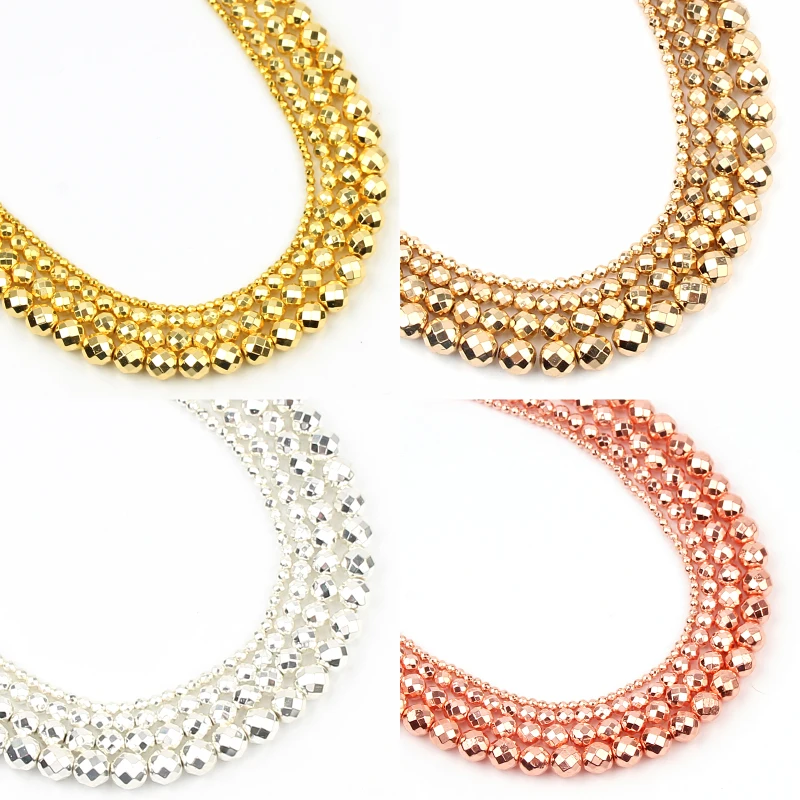 

4Color Faceted Natural Stone Beads Hematite Beads For Jewelry Making DIY Bracelet 4/6/8/10mm AAAA+ Free Shipping Wholesale