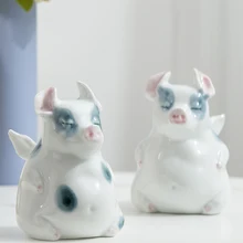 Ceramics Flying pigs miniature Figurines mini Pigs with wings Animal fairy garden tabletop Handicraft home decor Creative Gifts social interaction between grow finish pigs