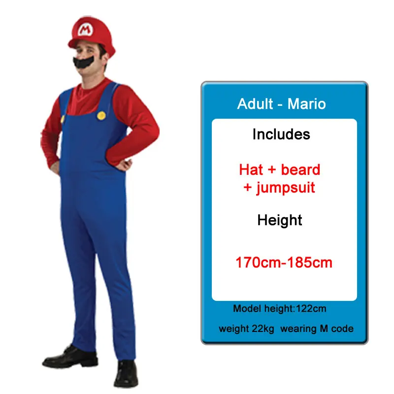 Косплей взрослых и детей Супер Марио Bros Косплей танцевальный костюм набор Дети Хэллоуин вечерние Марио и костюм Луиджи для детей - Цвет: male adult Mario