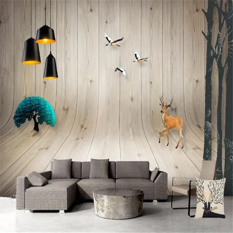 Creative Wallpaper 3d Stereoscopic Bend Brown Wood Photo Wall