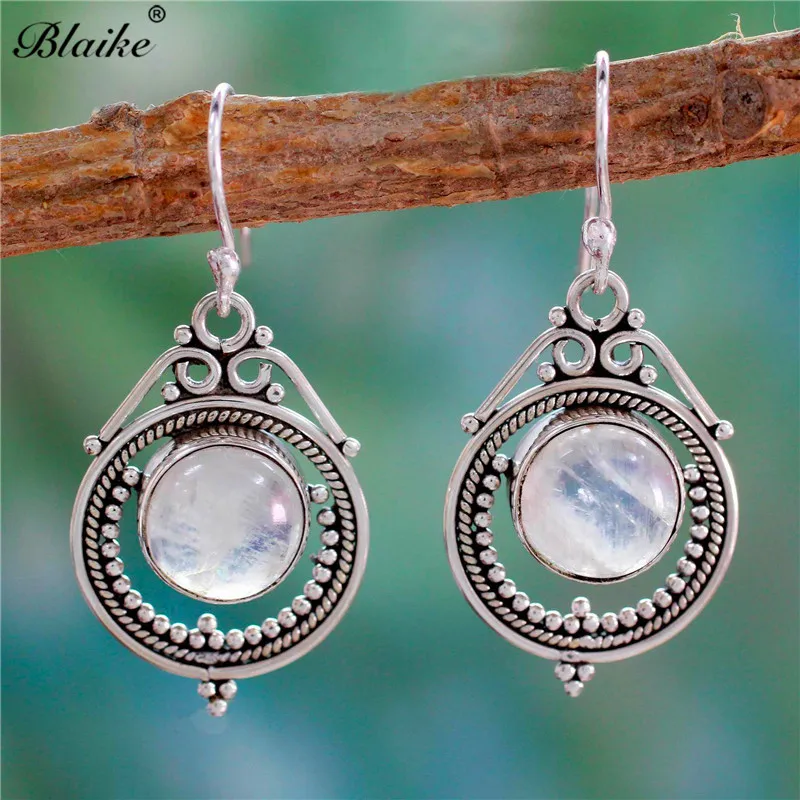 

Blaike 2019 New Boho Statement Moonstone Drop Earrings For Women Retro Trendy Party Jewelry Dangle Valentine Gifts For Lover