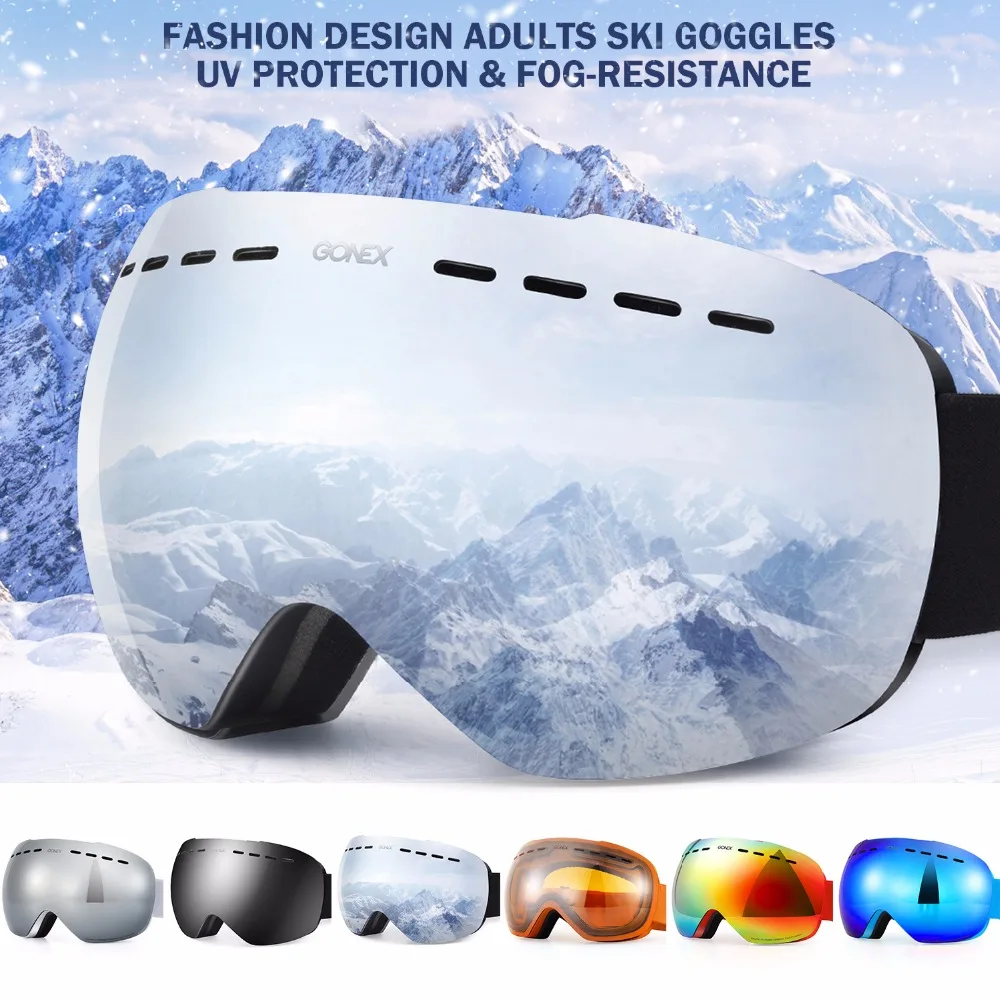 Adults Ski Snow Googles Snowboarding Skating Anti-Fog Lens 100% UV400 Protection 