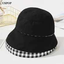 USPOP Новейшие женские Панамы летние хлопковые шляпы от солнца купольные Лоскутные клетчатые Панамы