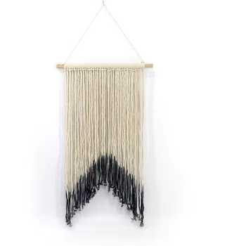

Nordic handmade woven tapestry hangs ins background decorative room creative home decoration beige black curtain macrame