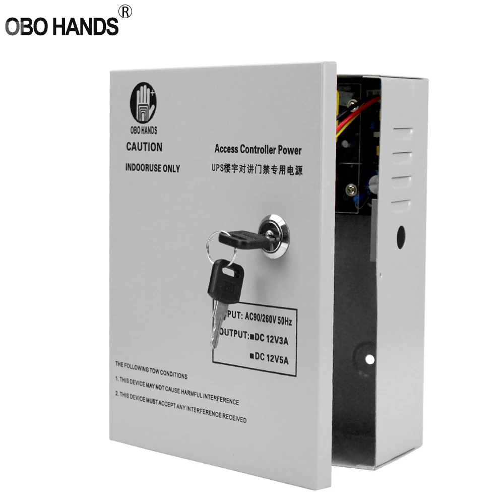 Metal DC12V/5A access control power supply box UPS 90 260VAC input back