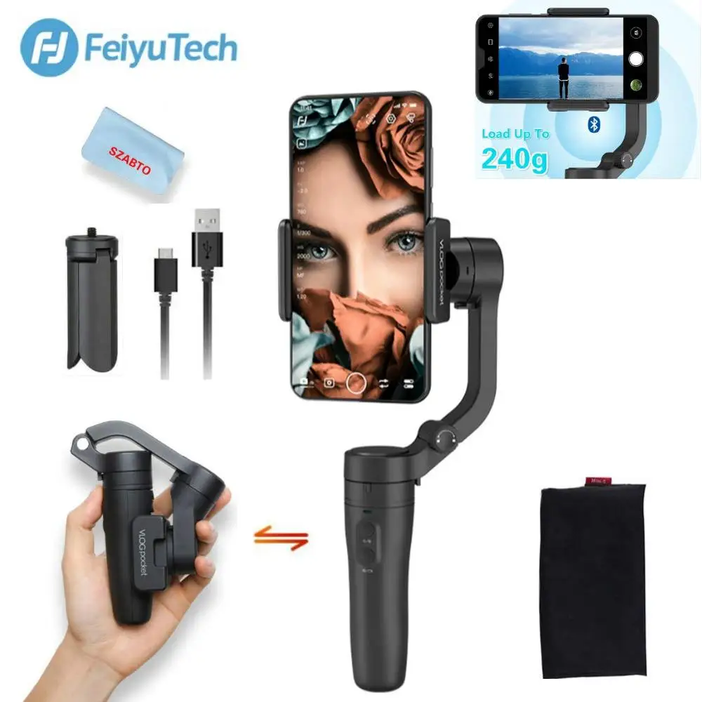 

FeiyuTech Vlog Pocket Foldable Gimbal 3 Axis Smartphone Gimbal Stabilizer for iPhone X 8 Plus Android Samsung S9+ S9