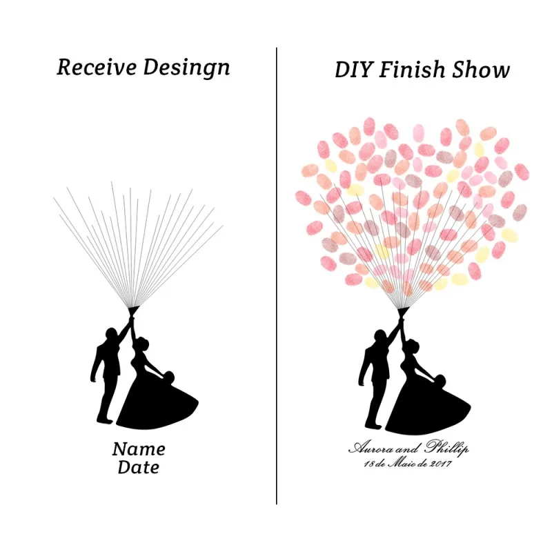 Персонализированное свадебное дерево с отпечатками пальцев Холст Картина Гостевая книга Свадебные Подарки Сердце Гостевая книга свадебная живопись