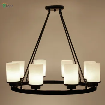

2016 American Industrial Painted Iron Round Led Chandelier Nordic Loft White Frosted Glass Pendant Chandelier