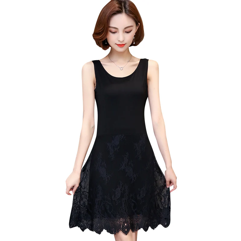 M-4XL plus size full slip women 2017 spring and summer modal sleeveless medium long tank top dress lim lace slip