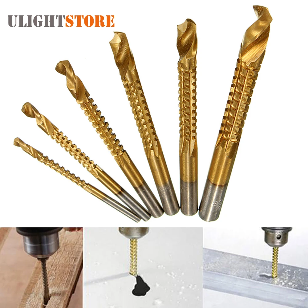 6pcs Titanium Coated High Speed Steel Drill Bit Set Wood Metal Plastic