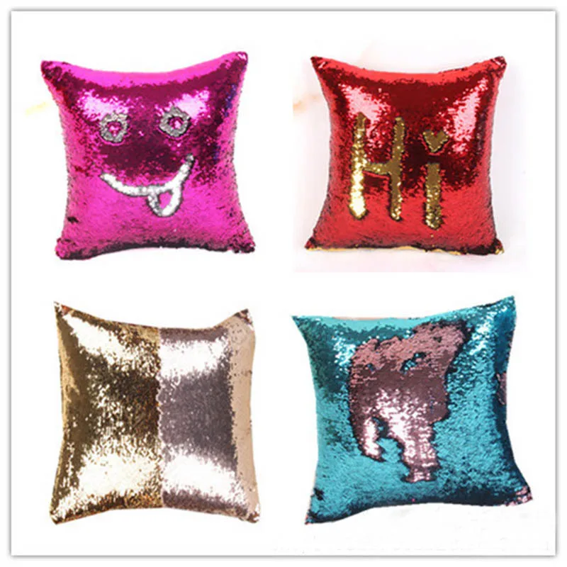 Sequins Mermaid Cushion Cover Magical Shining Smile Decorative