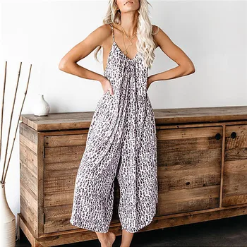 

Spring Summer 2019 Newest Women Sexy Fashion Camisole Rompers Casual Leopard High Waist Long Jumpsuit # 2019.4.9