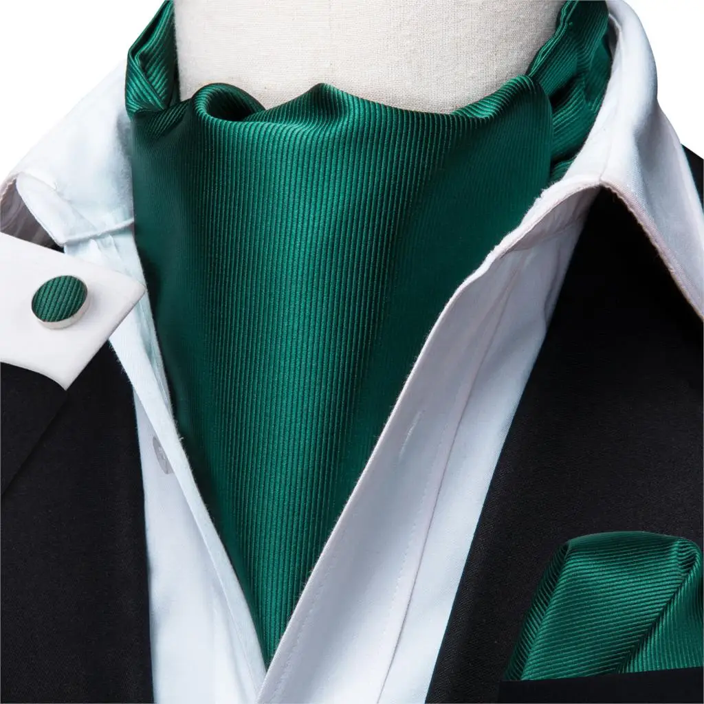 Мужской галстук, галстук, однотонный зеленый шелковый Аскот, набор галстуков с платком, запонки, модный галстук для свадьбы,, Hi-Tie AS-1015