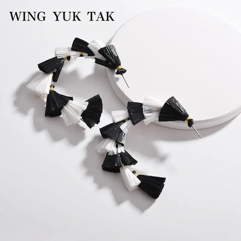 

wing yuk tak Bohemian Tassels Earring Hoop for Women Fashion Boho Handmade Raffia Earring Round Statement Jewelry 2018