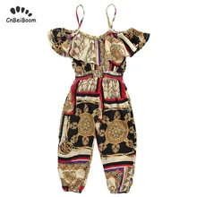 Детская одежда для девочек, комбинезон с принтом в стиле ретро Новые летние с тонкими лямками Верхняя одежда Толстовка с рисунком Одежда для девочек комбинезоны От 2 до 6 лет Детское платье