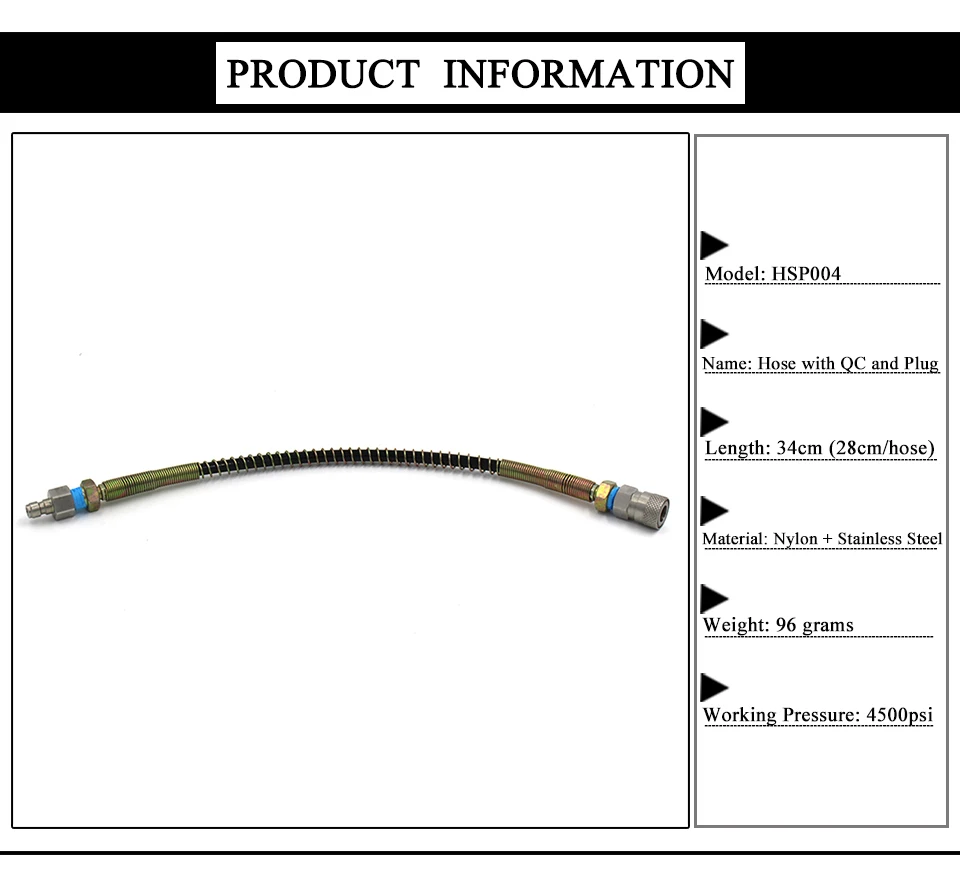 Qupb Пейнтбол высокого Давление шланг весной завернутый с Нержавеющая сталь Quick Connect и быстрого вилкой 28 см hsp004