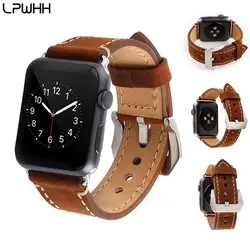 LPWHH винтажный ремешок для часов кожаный ремешок для часов коричневый черный натуральная кожа для Apple Watch Band 38 мм 42 мм мягкий для Iwatch