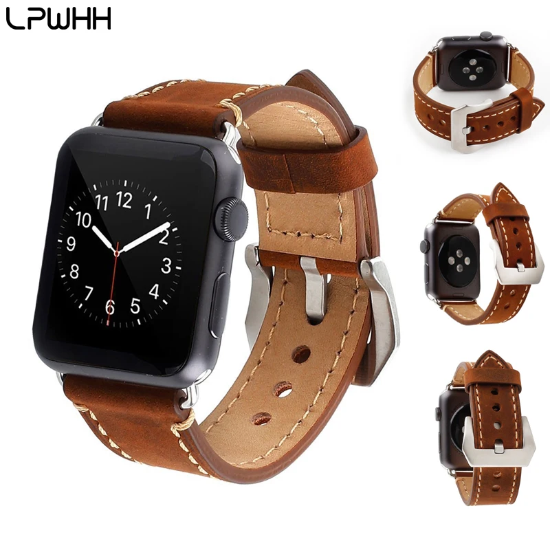 

LPWHH Vintage Watchband Leather Strap For Watches Brown Black Genuine Leather For Apple Watch Band 38mm 42mm Soft For Iwatch
