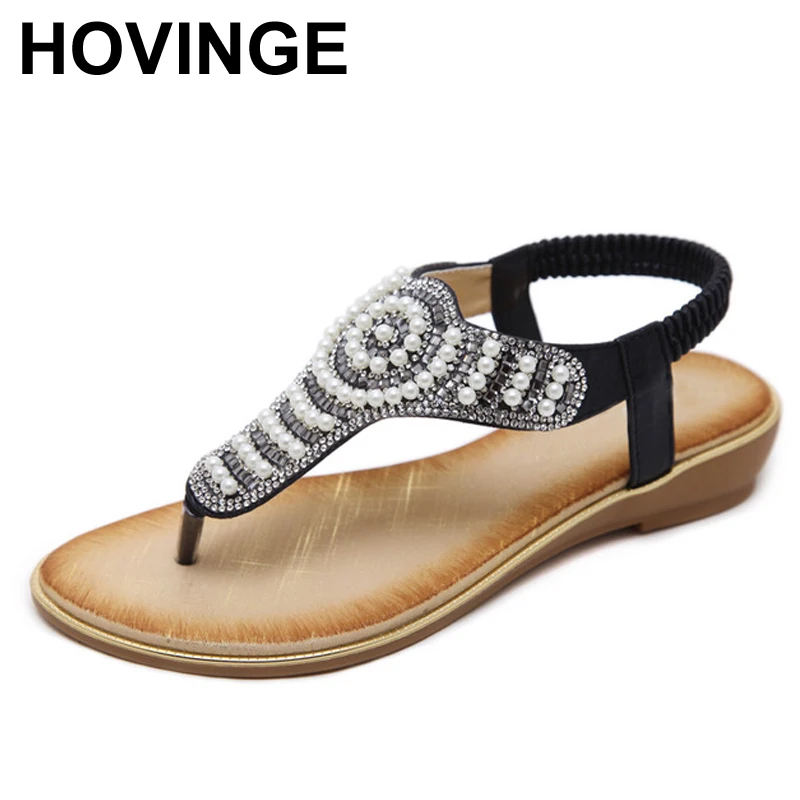 HOVINGE New Western Style Fashion Summer Beach Sandals Luxurious B Rhinestone Beaded Zapatos 