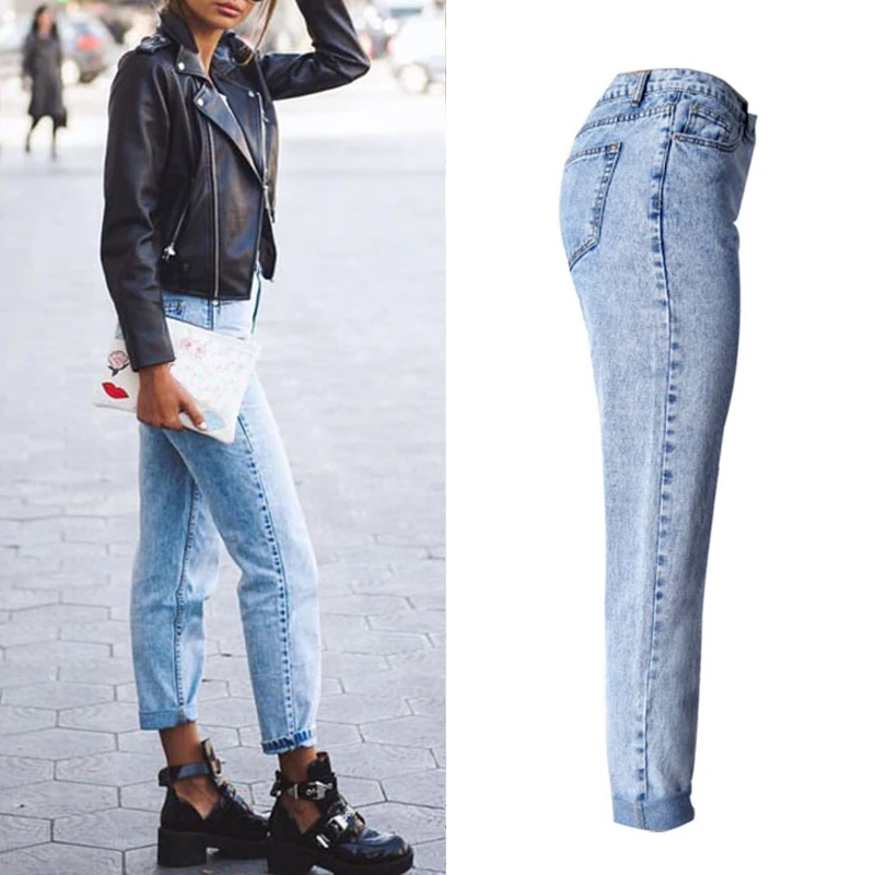 Winter 2018 Solid Wash Bleached Female Boyfriend Jeans For Women Blue High Waist Denim Loose Ladies Skinny Jeans Woman Mom Jeans Winter 2018 Solid Wash Bleached Female Boyfriend Jeans For Women Blue High Waist Denim Loose Ladies Skinny Jeans Woman Mom Jeans