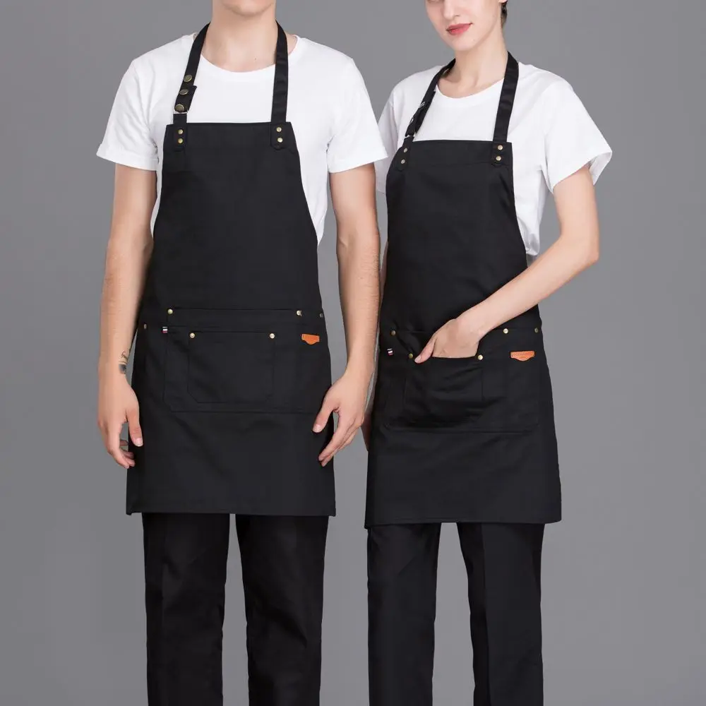 Pure Color Canvas Cotton Kitchen Apron Adjustable Cooking Work Apron For Woman Man Bib Coffee Shop BBQ Antifouling Dress Apron