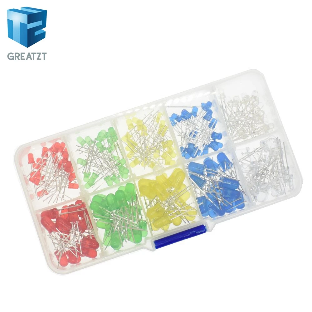 

200PC/Lot 3MM 5MM Led Kit With Box Mixed Color Red Green Yellow Blue White Light Emitting Diode Assortment 20PCS Each New