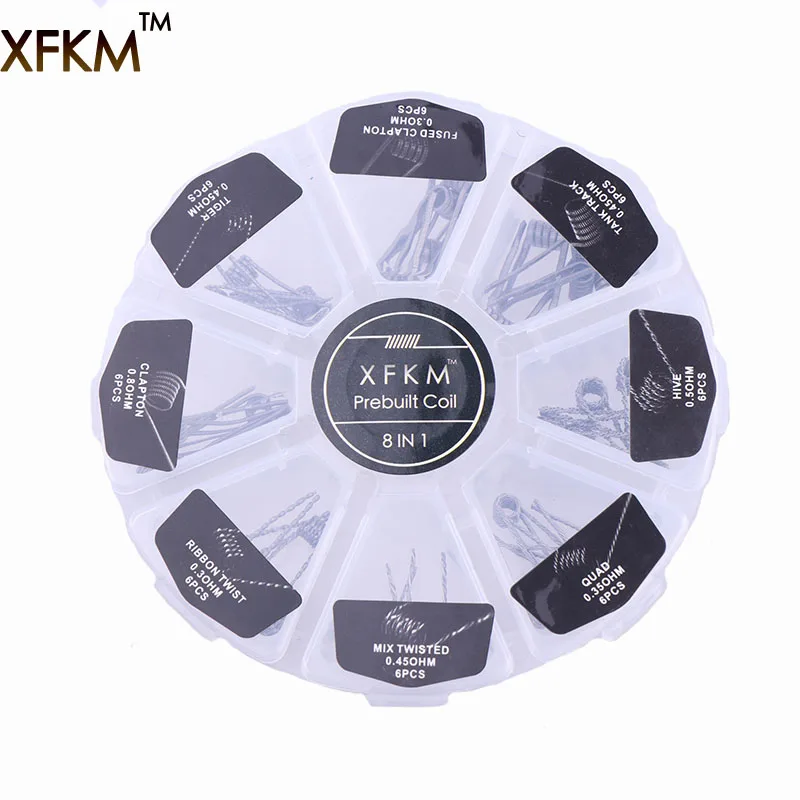 

5PCS XFKM 8 In 1 Prebuilt Coil Kit Hive track Quad Tiger Fused Clapton Mix twisted Ribbon twist premade wires Diy RDA Atomizer