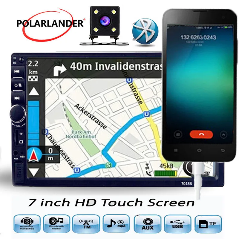 7 дюймов Bluetooth FM автомобильная камера заднего вида 2 Din автомобильное аудио Зеркало Ссылка для Android 7,0 ЖК сенсорный экран радио кассетный плеер