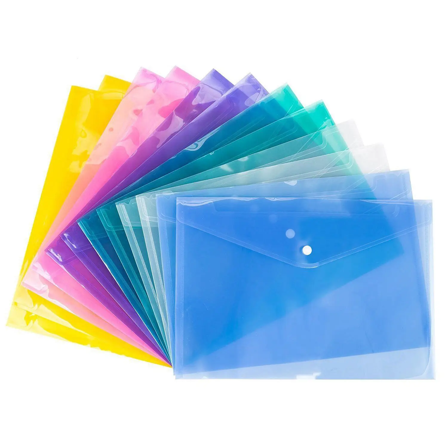 A4 документ кошельки Пластиковые Поппер папки Пряжка подача бумаги хранения, разные цвета 12 шт