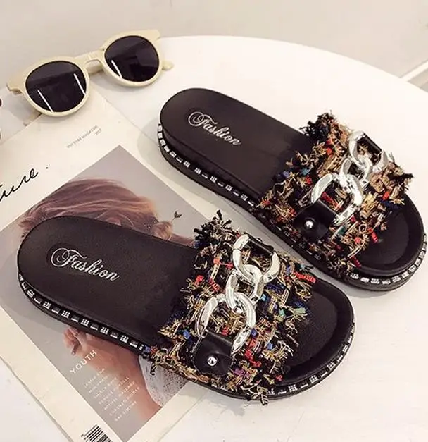 

Women Slippers 4cm Thick Bottom Female Slipper Flat Summer Shoes Outdoor Casual Mujer Beach Shoes kobiety Non-slip Bling Kapcie
