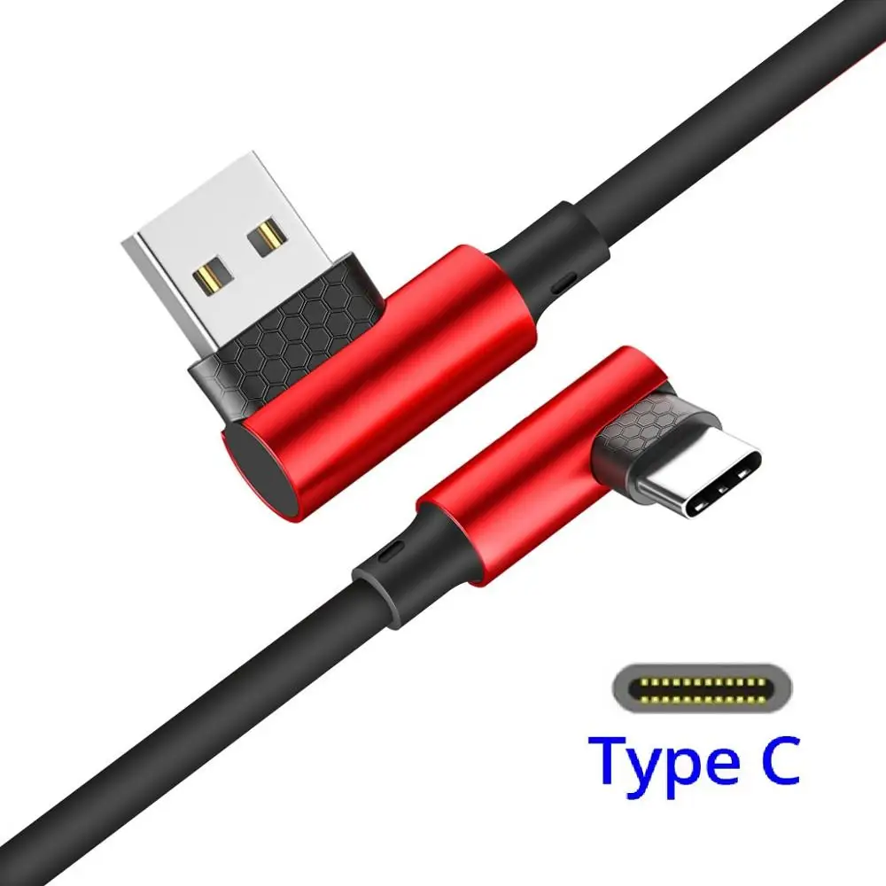 FONKEN usb type-C кабель 90 градусов, кабель для быстрой зарядки 2.4A, кабель для передачи данных, изогнутый, синхронизация, Реверсивный, для samsung Xiaomi USB-C - Цвет: Красный